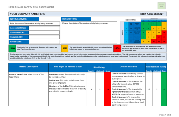 Blank Risk Assessment Template MS Word