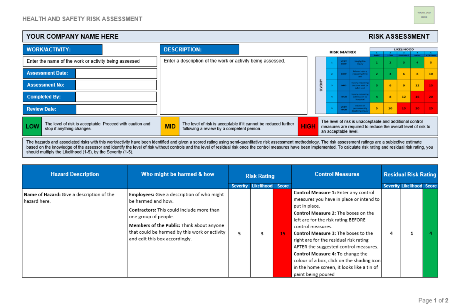Process Risk Assessment Template Risk Assessment And Risk Treatment