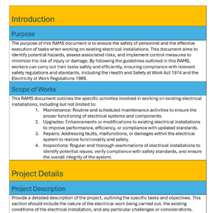 Electrical works method statement RAMS