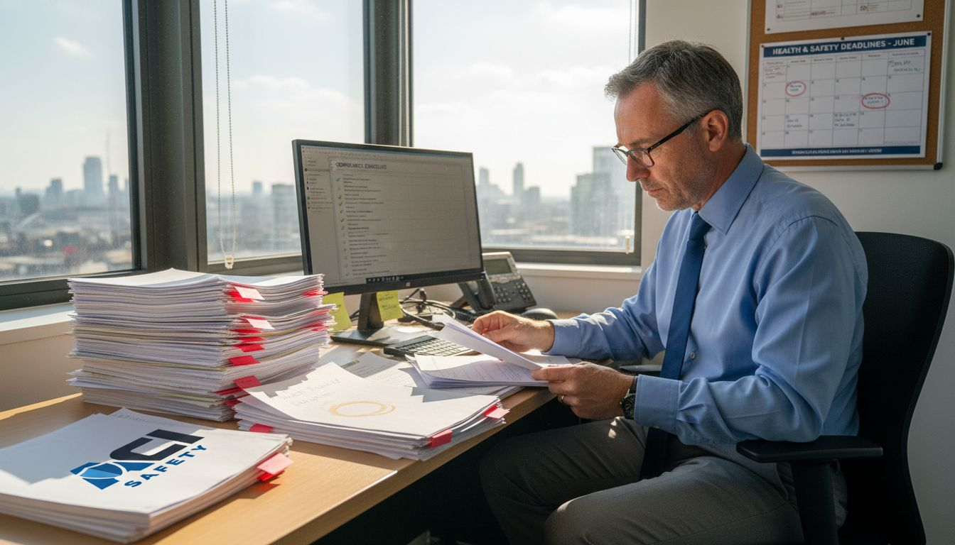 Office manager checking health safety documents
